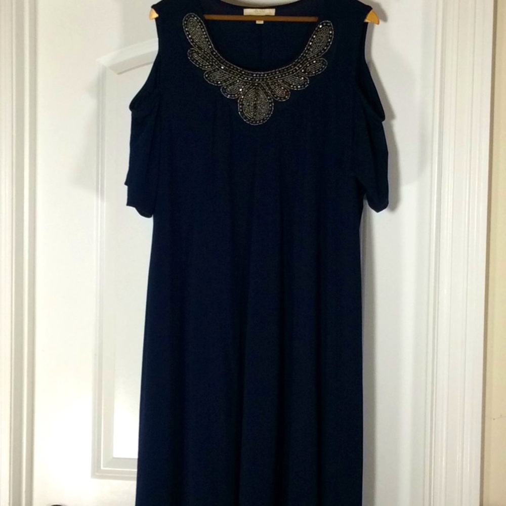Cold Shoulder Swing Dress with Beaded Leckline